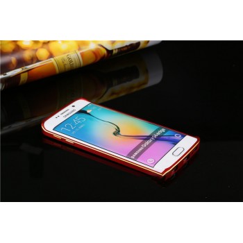 Металлический бампер с золотой окантовкой для Samsung Galaxy S6 Edge Красный