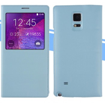 Оригинальный встраиваемый кожаный чехол смарт флип с окном вызова на пластиковой основе для Samsung Galaxy Note 4 Голубой