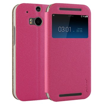 Чехол флип-подставка с окном вызова для HTC One (M8) Розовый