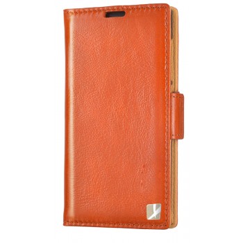Кожаный чехол горизонтальная книжка (вощеная кожа) с крепежной застежкой для HTC One E8 Оранжевый