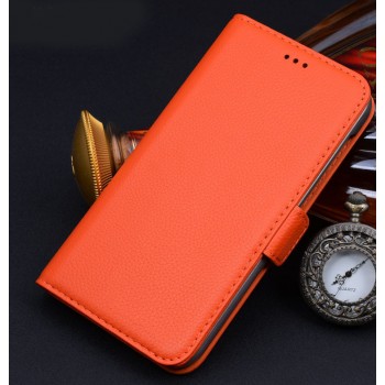 Кожаный чехол портмоне (нат. кожа) для Sony Xperia M2 Aqua Оранжевый