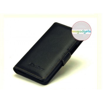 Кожаный чехол портмоне (нат. кожа) с крепежной застежкой на пластиковой основе для Blackberry Z30 Черный