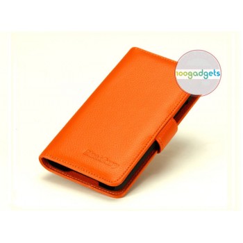 Кожаный чехол портмоне (нат. кожа) с крепежной застежкой на пластиковой основе для Blackberry Z30 Оранжевый