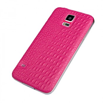 Кожаный встраиваемый чехол накладка (нат. кожа рептилии) серия Back Cover для Samsung Galaxy S5 Пурпурный