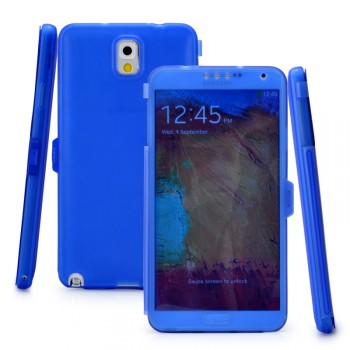 Силиконовый матовый чехол смарт флип с полупрозрачной крышкой для Samsung Galaxy Note 3 Синий