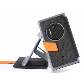 Текстурный чехол флип подставка с застежкой и внутренними карманами для Nokia Lumia 1020 Черный