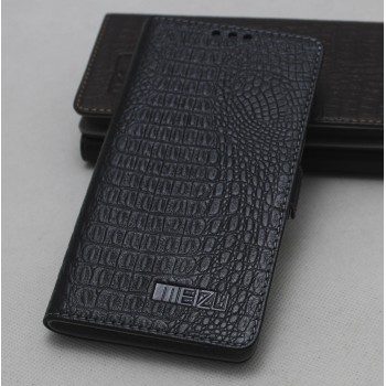 Кожаный чехол портмоне (нат. кожа под крокодила) для Meizu MX4 Pro Черный