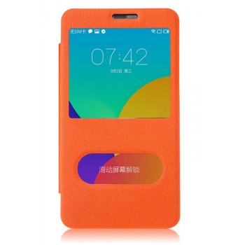 Чехол флип подставка на пластиковой основе с окном вызова и свайпом для Meizu MX4 Оранжевый