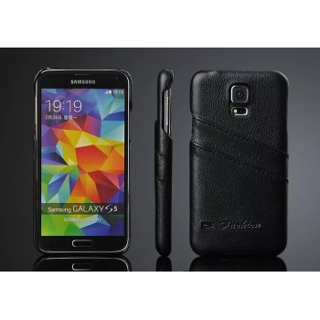 Кожаный чехол накладка зерненая текстура с отделениями для карт на Samsung Galaxy S5 Черный