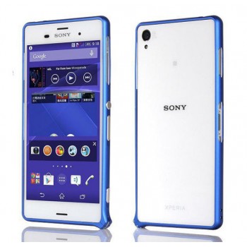 Металлический скругленный одноцветный бампер на пряжке для Sony Xperia Z3 Dual SIM Синий