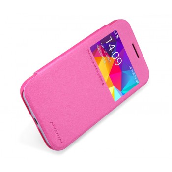 Чехол флип на пластиковой матовой нескользящей премиум основе с окном вызова серия Colors для Samsung Galaxy Core Prime Розовый