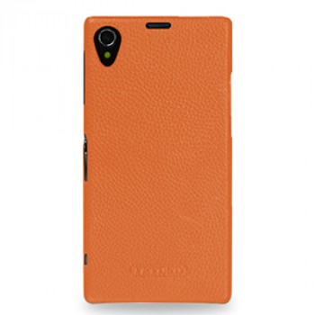 Кожаный чехол накладка (нат. кожа) серия Back Cover для Sony Xperia Z1 Оранжевый