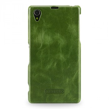 Кожаный чехол накладка Back Cover (нат. вощеная кожа) для Sony Xperia Z1 Зеленый