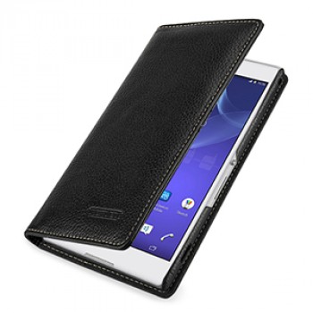 Эксклюзивный кожаный чехол портмоне (премиум нат. кожа) на кожаной основе для Sony Xperia T2 Ultra (Dual) Черный