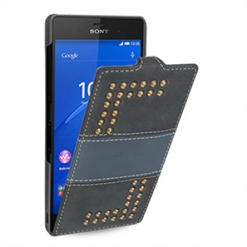 Эксклюзивный кожаный дизайнерский чехол ручной работы вертикальная книжка (нат. кожа) с аппликацией металлическими заклепками для Sony Xperia Z3 