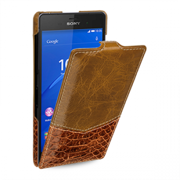 Эксклюзивный кожаный чехол вертикальная книжка (премиум нат. кожа двух видов ручного пошива) для Sony Xperia Z3 