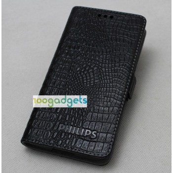 Кожаный чехол портмоне (нат. кожа крокодила) для Philips S388 Черный