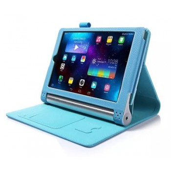 Чехол подставка с рамочной защитой экрана, отделениями для карт и поддержкой кисти для Lenovo Yoga Tablet 2 8 Голубой