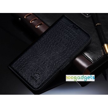 Кожаный чехол портмоне (нат. кожа крокодила) для Huawei Honor 6 Plus Черный