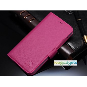 Кожаный чехол горизонтальная книжка (нат. кожа) с крепежной застежкой для Huawei Honor 6 Plus Розовый