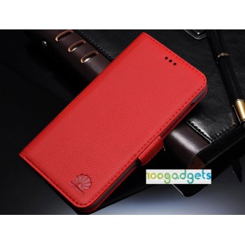 Кожаный чехол горизонтальная книжка (нат. кожа) с крепежной застежкой для Huawei Honor 6 Plus Красный