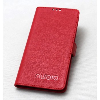 Кожаный чехол портмоне (нат. кожа) с крепежной застежкой для ZTE Nubia Z7 Mini Красный