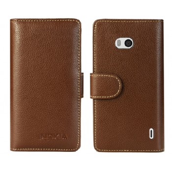 Чехол портмоне из нат. кожи с магнитной защёлкой для Nokia Lumia 930 Коричневый