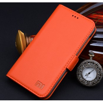 Кожаный чехол портмоне (нат. кожа) для Xiaomi RedMi 2 Оранжевый
