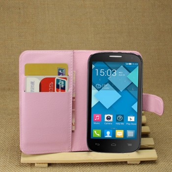 Чехол портмоне подставка с защелкой для Alcatel One Touch Pop C5 Розовый