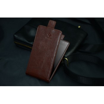 Кожаный чехол вертикальная книжка на клеевой основе с магнитной застежкой для Highscreen Zera F Коричневый