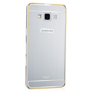 Двухкомпонентный чехол с металлическим бампером и поликарбонатной накладкой с золотой окантовкой и лого-отверстием для Samsung Galaxy A5 Серый