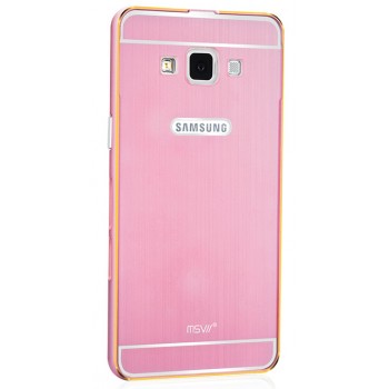 Двухкомпонентный чехол с металлическим бампером и поликарбонатной накладкой с золотой окантовкой и лого-отверстием для Samsung Galaxy A5 Розовый