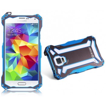 Ультразащитный антиударный металлический каркас с карабином под ремешок и прямым доступом к разъемам для Samsung Galaxy S5 (Duos) Синий