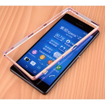 Металлический двухцветный бампер с золотой окантовкой для Sony Xperia Z3 Dual SIM Розовый