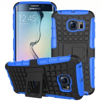 Экстрим противоударный чехол для Samsung Galaxy S6 Edge с подставкой и текстурой шины Синий