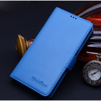 Кожаный чехол портмоне (нат. кожа) для Samsung Galaxy S6 Edge Голубой