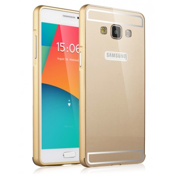 Двухкомпонентный чехол с металлическим бампером и поликарбонатной зеркальной накладкой и лого-отверстием для Samsung Galaxy A5 Бежевый