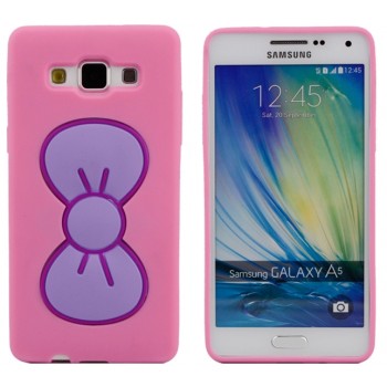 Силиконовый дизайнерский фигурный чехол подставка Бабочка для Samsung Galaxy A5 Розовый