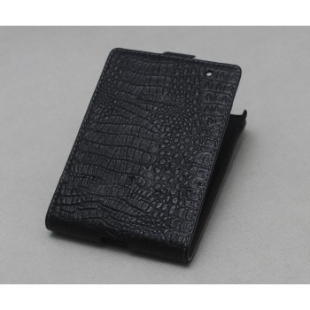 Кожаный чехол вертикальная книжка (нат. кожа крокодила) для Blackberry Passport Коричневый
