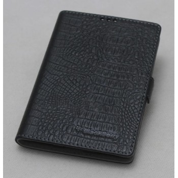 Кожаный чехол горизонтальная книжка (нат. кожа крокодила) для Blackberry Classic Черный