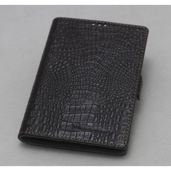 Кожаный чехол горизонтальная книжка (нат. кожа крокодила) для Blackberry Classic Коричневый