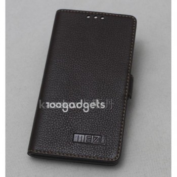 Кожаный чехол горизонтальная книжка (нат. кожа) с крепежной застежкой для Meizu MX4 Pro Черный