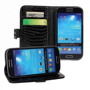 Чехол портмоне подставка с защелкой текстура Крокодил для Samsung Galaxy S4 Mini Черный