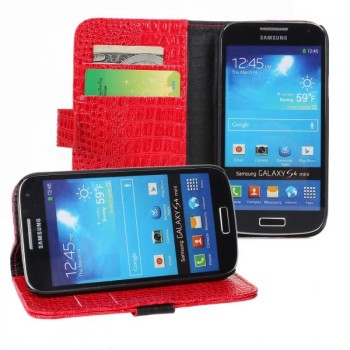 Чехол портмоне подставка с защелкой текстура Крокодил для Samsung Galaxy S4 Mini Красный