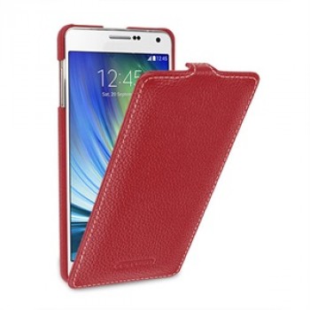 Кожаный чехол вертикальная книжка (нат. кожа) для Samsung Galaxy A7 Красный