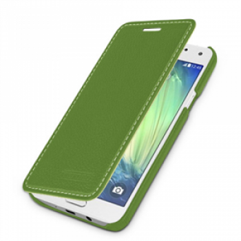 Кожаный чехол горизонтальная книжка (нат. кожа) для Samsung Galaxy A3 Зеленый