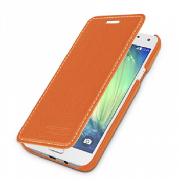 Кожаный чехол горизонтальная книжка (нат. кожа) для Samsung Galaxy A3 Оранжевый