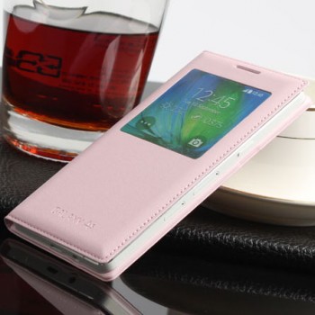 Чехол флип с окном вызова на пластиковой основе для Samsung Galaxy A3 Розовый