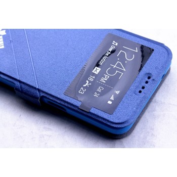 Текстурный чехол флип подставка с окном вызова на силиконовой основе для Samsung Galaxy Grand Prime Синий