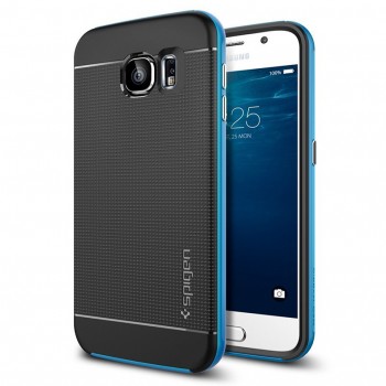 Премиум гибридный двухкомпонентный противоударный чехол силикон/поликарбонат с точечной структурой крышки для Samsung Galaxy S6 Голубой